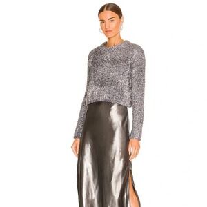 All Saints Rosetta Tinsel Sparkle Cropped Sweater Gunmetal Grey Women XS